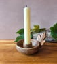 Woodland inspired Stoneware Candle Holders - Beige Sycamore leaf