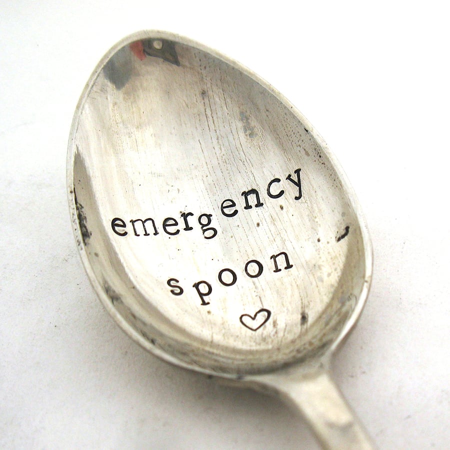 Emergency Teaspoon, Hand Stamped, Vintage