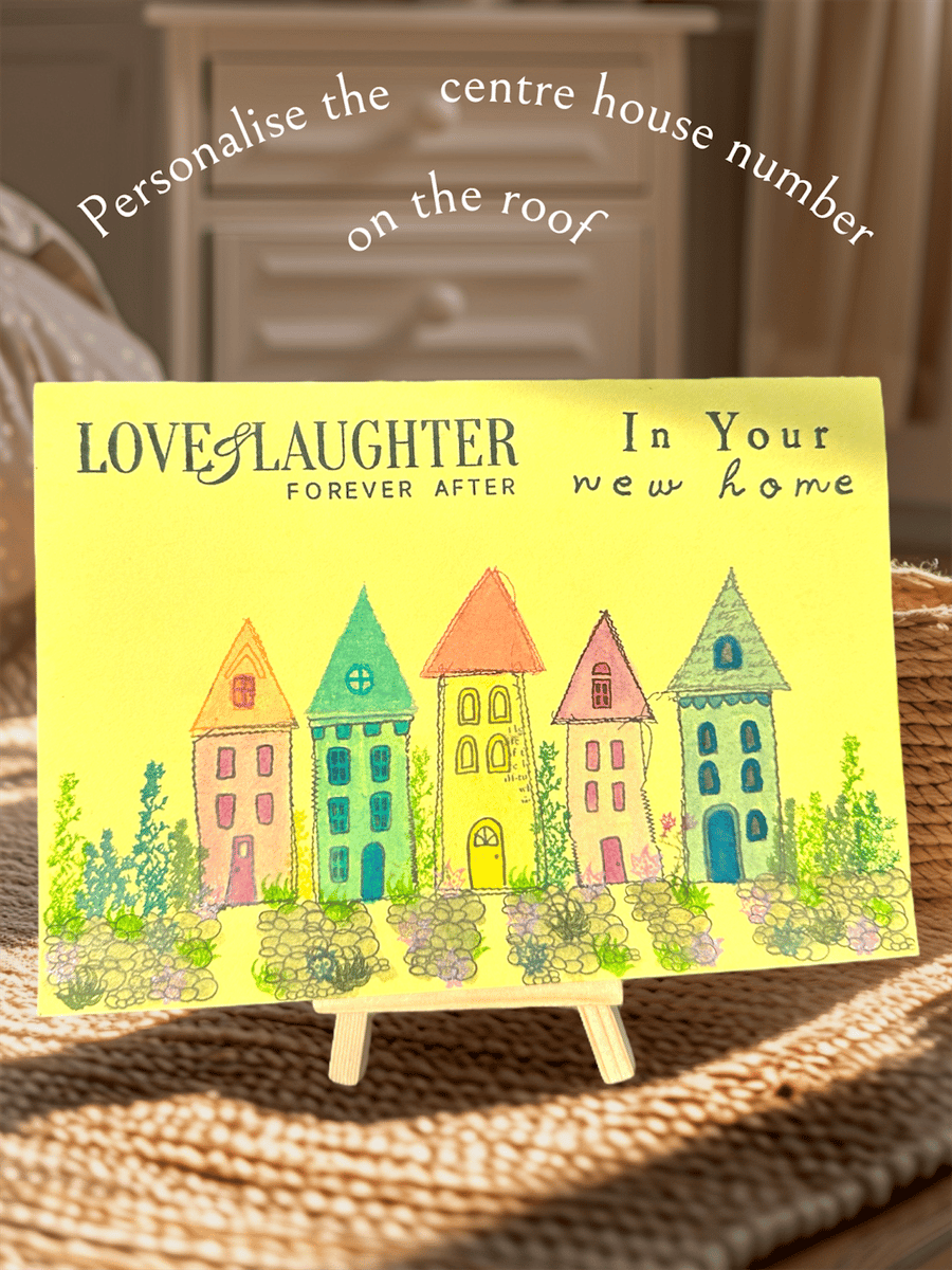Large,Hand painted watercolour New Home card, house number can be personalised. 