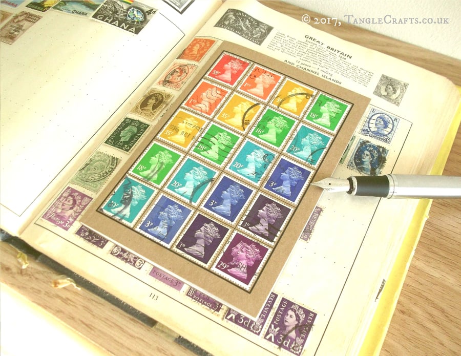 Rainbow Notebook, A6 - Upcycled British Machin Stamps