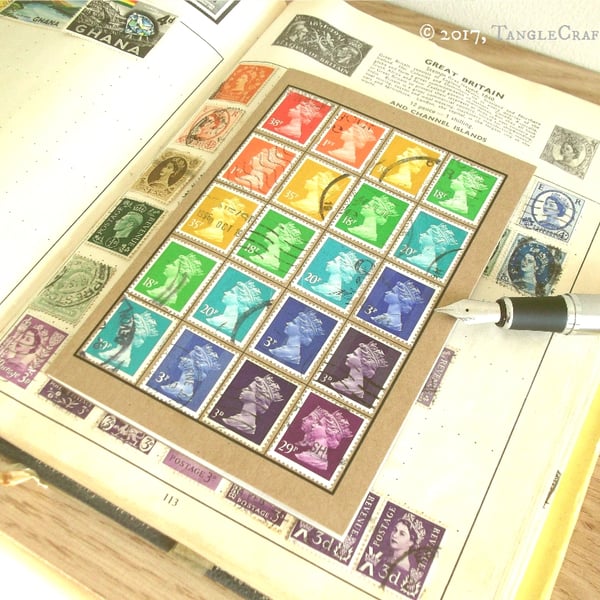 Rainbow Notebook, A6 - Upcycled British Machin Stamps