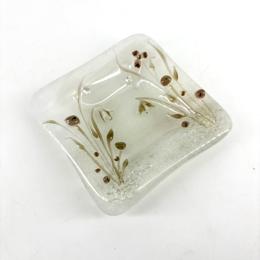 Fused Glass Trinket Dish with  Floral Detail