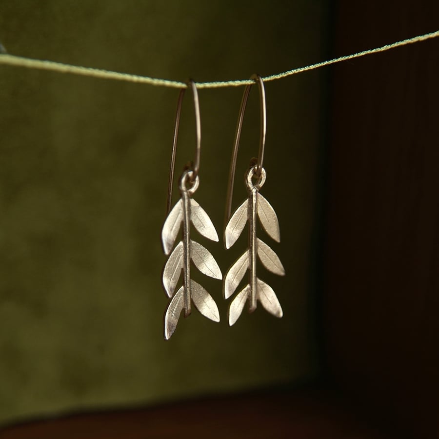 Gold Olive Branch Earrings - 9ct Gold - Leaf Drop Earrings - Grecian Goddess 