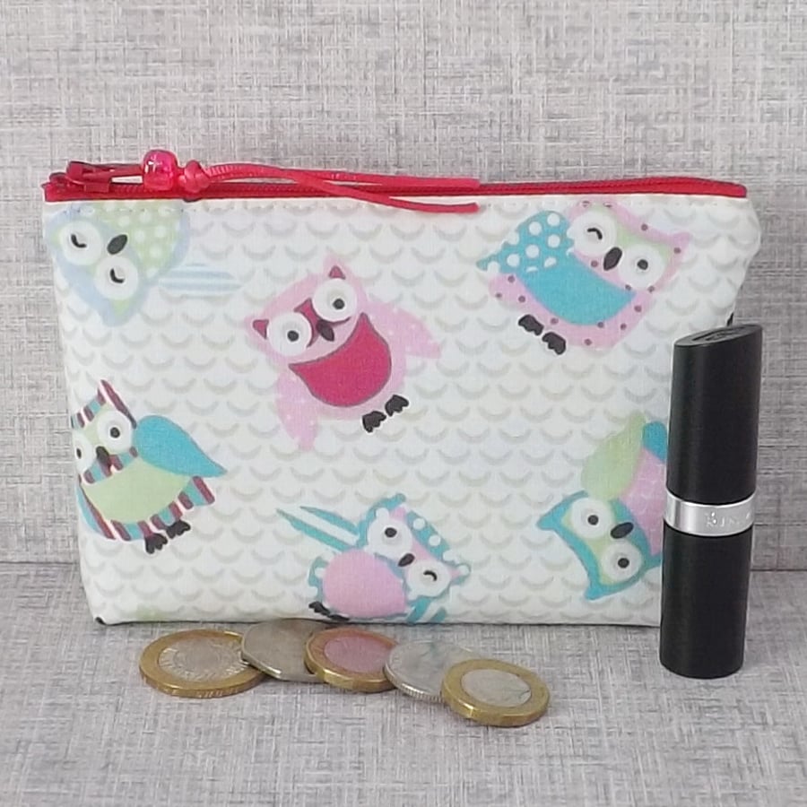 Coin purse, small make up bag, owls