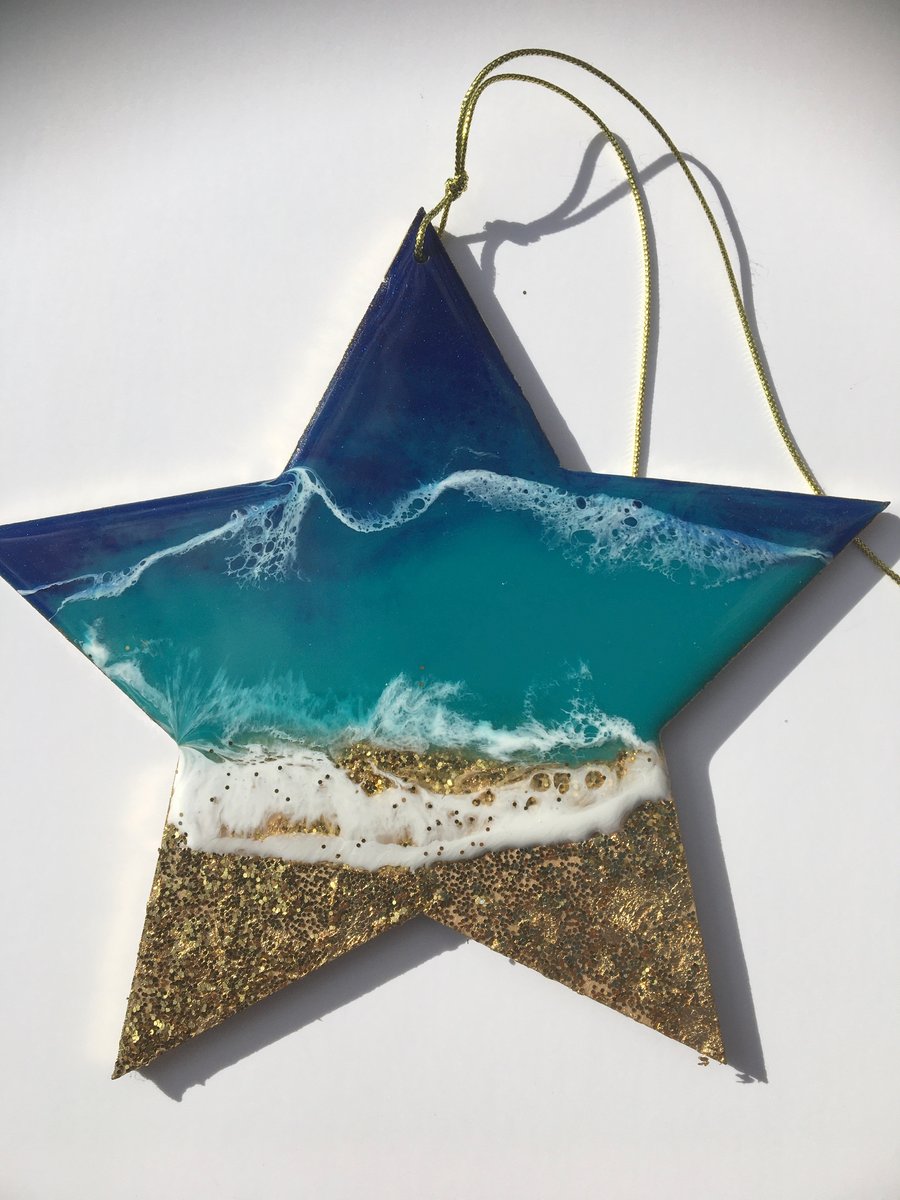 Christmas ornament, abstract, ocean, decoration , star, blue, turquoise, gold