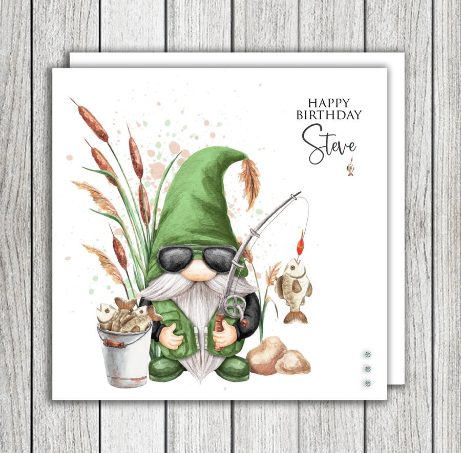 Fishing Gnome Happy Birthday Card