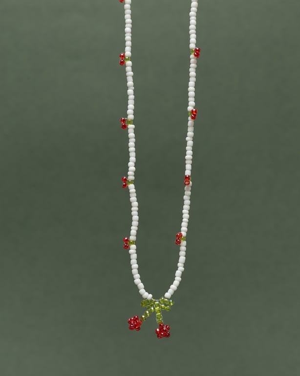 Beaded Cherry Pendant Necklace - Smoothie Collection.
