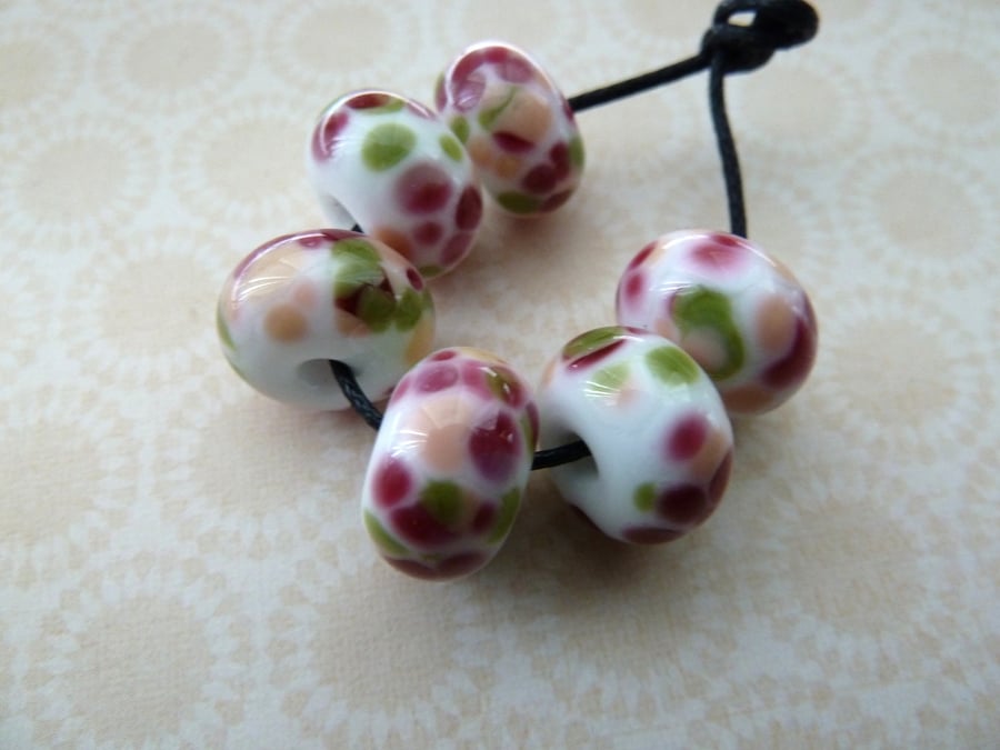 cherry blossom frit handmade lampwork glass beads