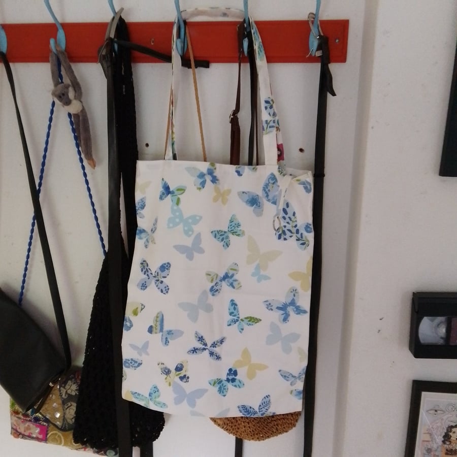 Tote bag handmade using blue butterfly fabric