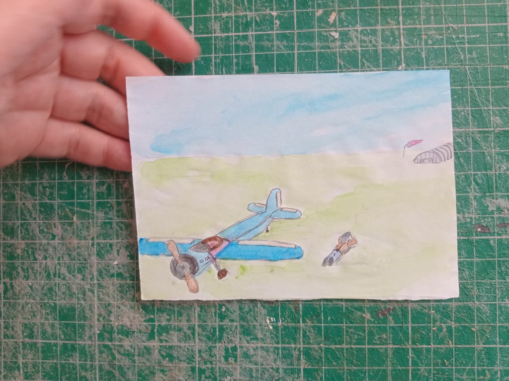 A6 watercolour painting illustration style naive art aircraft aeroplane 