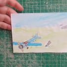 A6 watercolour painting illustration style naive art aircraft aeroplane 