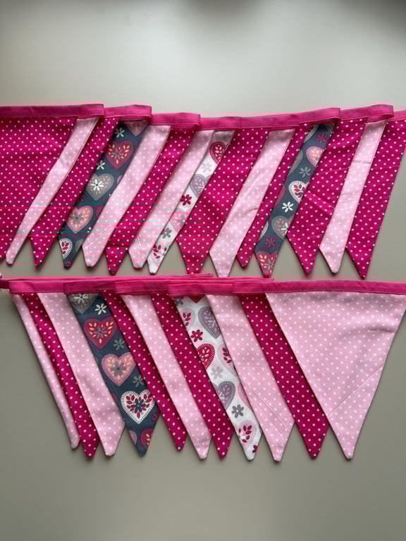 Love Hearts Print Fabric Bunting, Valentine Day Bunting, Wedding Party Bunting