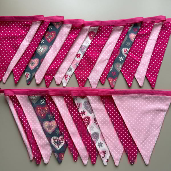 Love Hearts Print Fabric Bunting, Valentine Day Bunting, Wedding Party Bunting