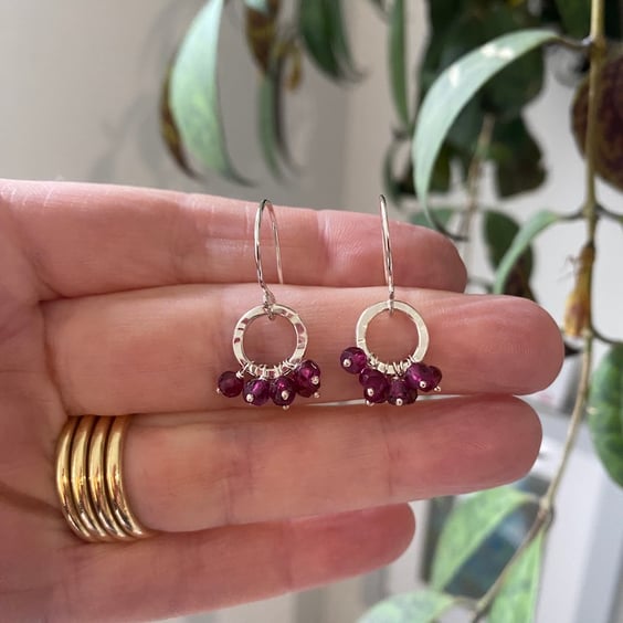 Recycled Sterling Silver Red Garnet Ruffle Earrings