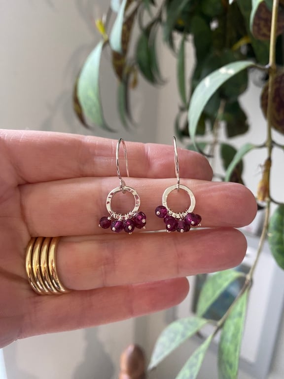 Recycled Sterling Silver Red Garnet Ruffle Earrings