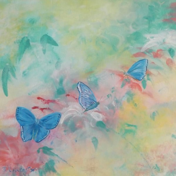 Contemporary painting of flowers and butterflies titled Spring Time