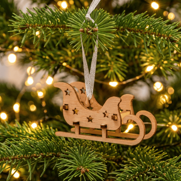 Mini Wooden Sleigh Christmas Decoration, Santa Sleigh Ornament