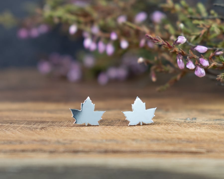 Tiny Maple Leaf Sterling Silver Stud Earrings