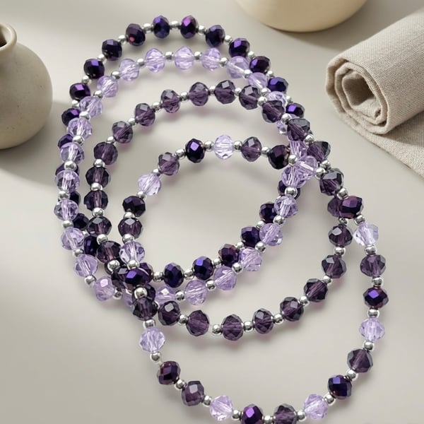 Elegant Amethyst Glow set of four Austrian Crystal Stacking Bracelets,