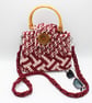  Burgundy Macrame Handbag with pink hearts liner - shoulder bag - Image 1