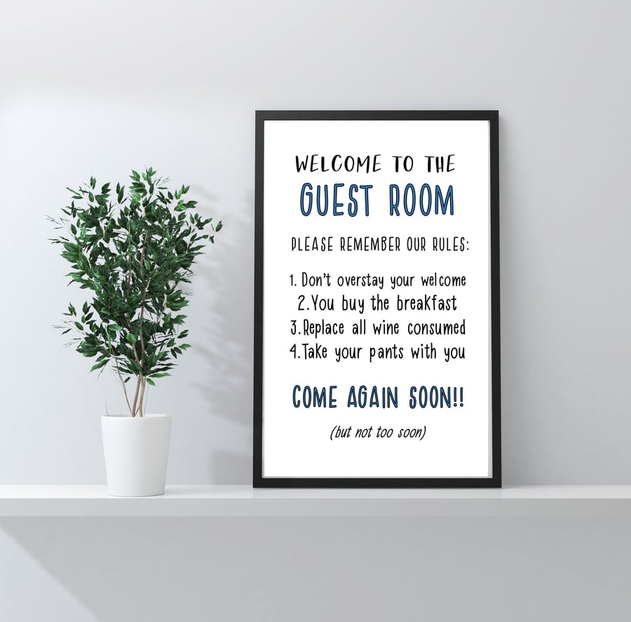 Guest Room Print, Funny Print, Bedroom Decor, Framed Gift