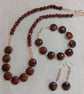 Jewellery set, 3-piece with red tiger's eye, jade, crystal and sterling silver - Image 1