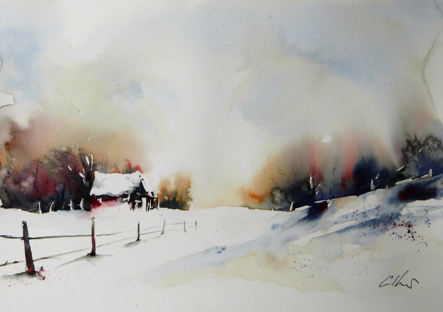 The Red Barn, Original Watercolour Painting.