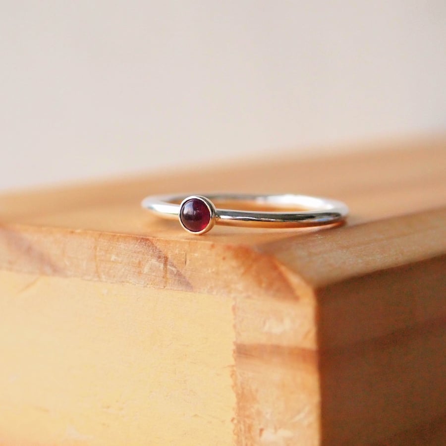 Garnet Silver ring with January Birthstone