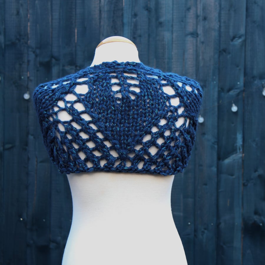 Chunky hand knit lace shawl in Rowan Romance Twilight - design SB168 small