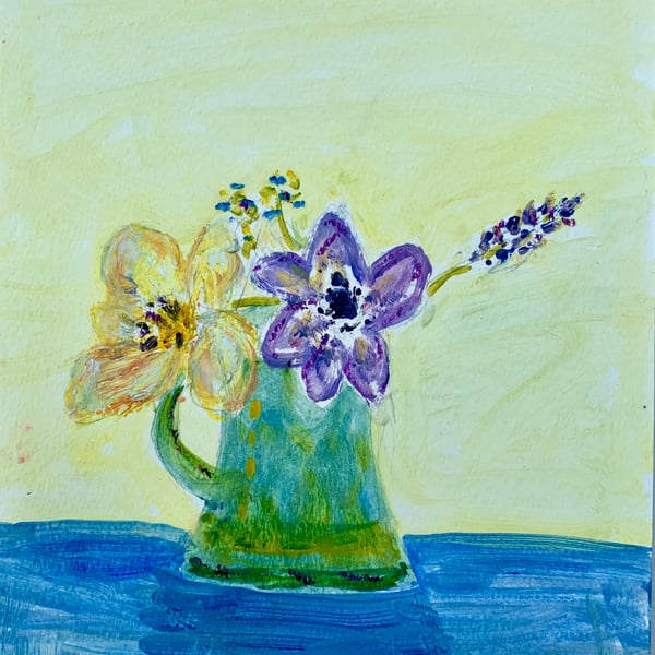 Green Jug with Spring Flowers