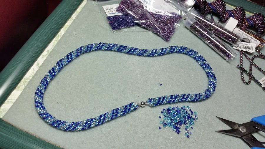 Custom order for Maria Williams: Aquamarine and Cobalt Russian Spiral Necklace