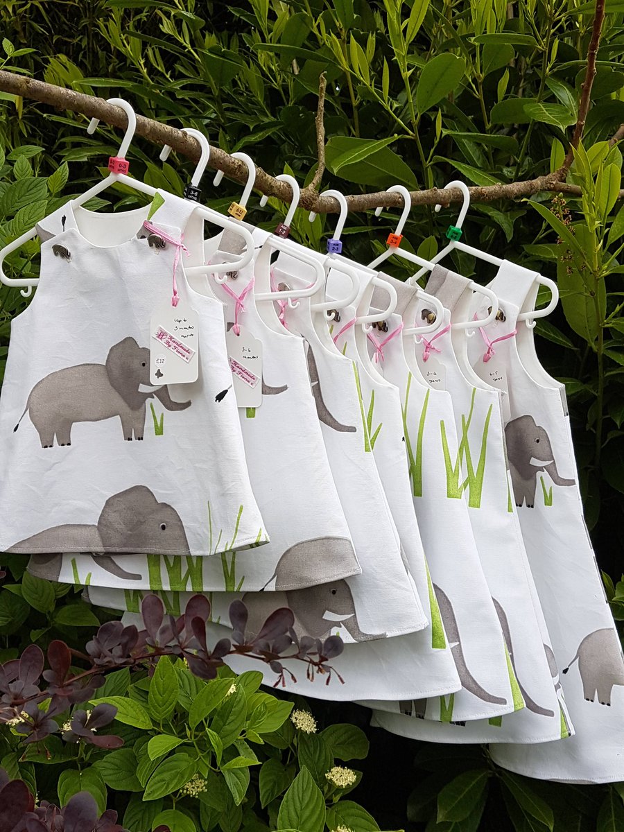 Age: 6-12m. White and Grey Elephant cotton dress. 