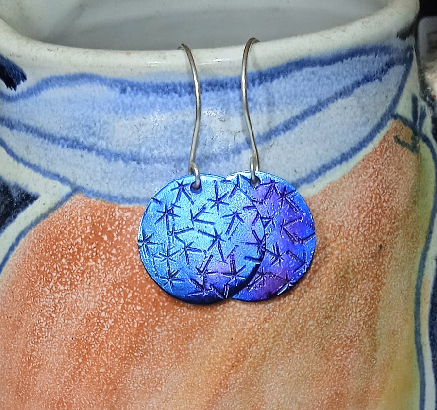Starry Night Coloured Titanium Disc Earrings - UK Free Post