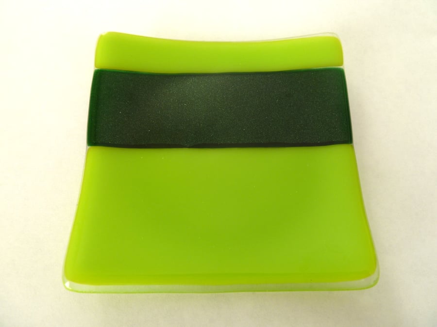 green fused glass dish