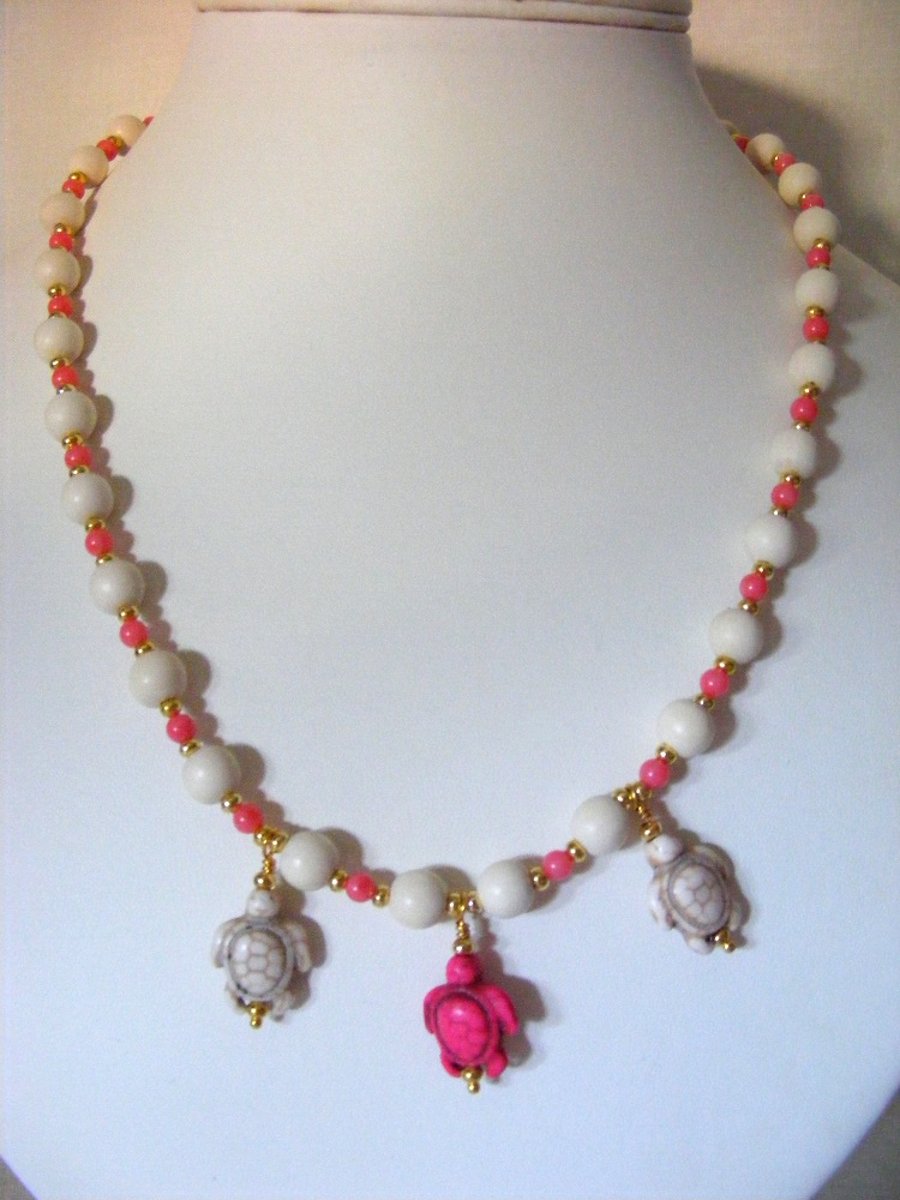 Magnesite Coral and Wood Necklace
