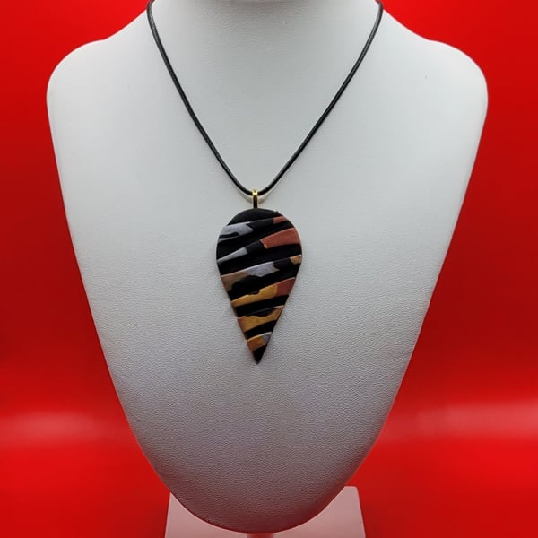 Polymer clay pendant - unique handmade necklace - teardrop costume jewellery