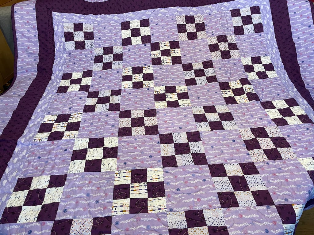 Lavender Drift Handmade 9-Patch Quilt
