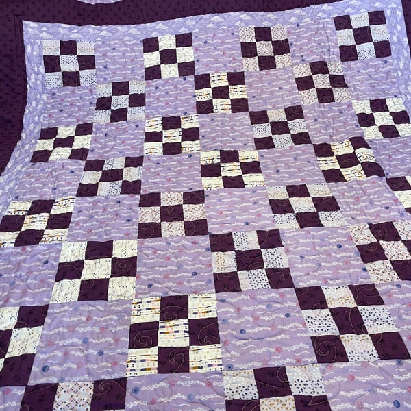 Lavender Drift Handmade 9-Patch Quilt