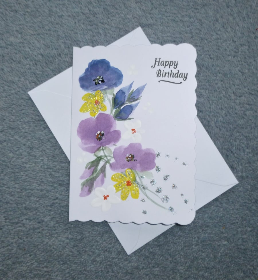 hand painted floral art Birthday card ( ref F... - Folksy