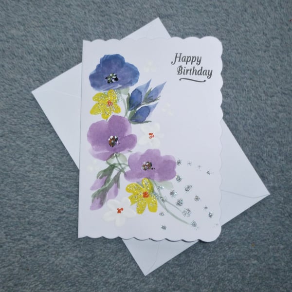hand painted floral art Birthday card ( ref F... - Folksy