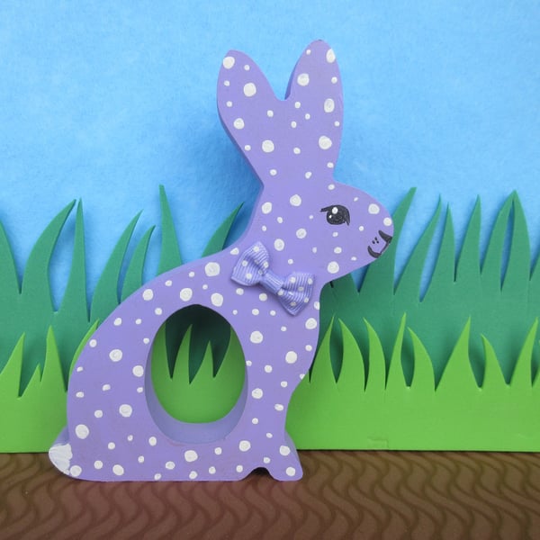 Easter Bunny Chocolate Egg Holder Wooden Hand Painted Lilac