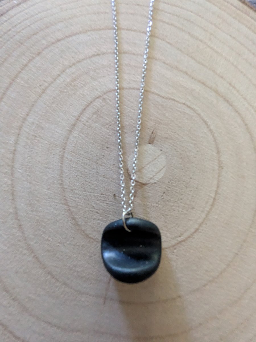 Unique Curve Chunky Black Polymer Clay Necklace