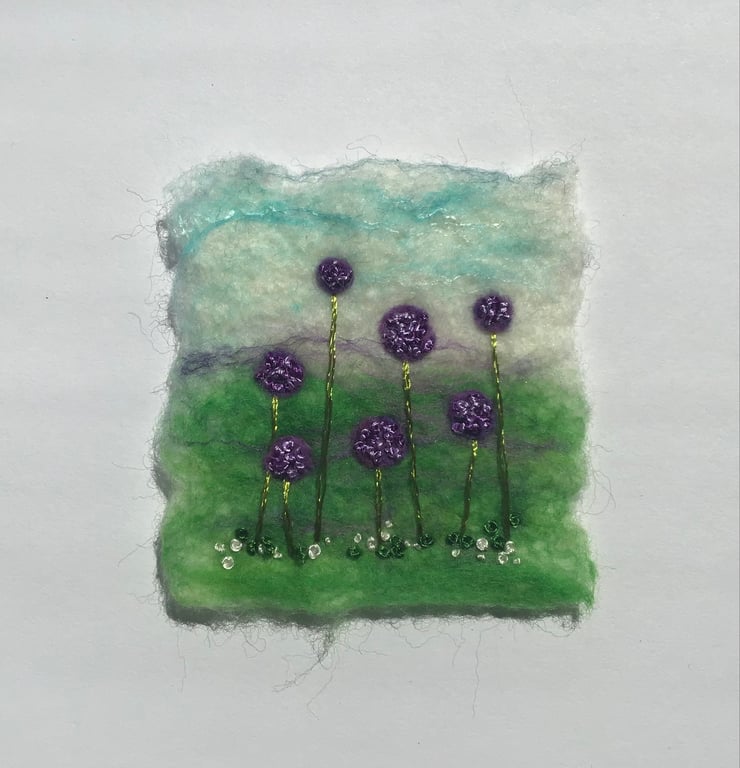 Allium picture,  Wool Felt and Embroidery 