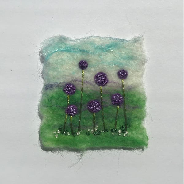 Allium picture,  Wool Felt and Embroidery 