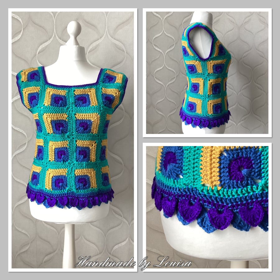 Peacock granny square top