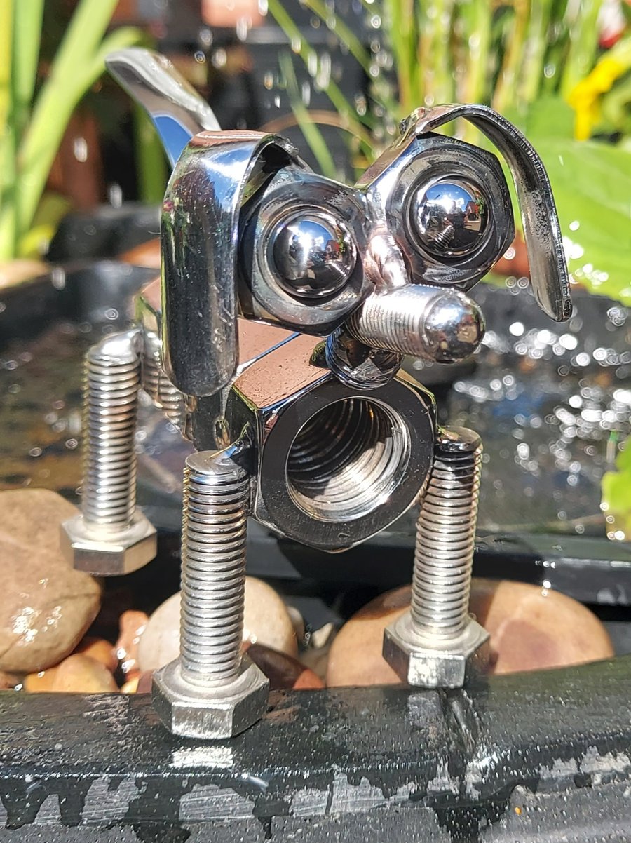Image of Handcrafted Stainless Steel  nuts & bolts Dog figurine