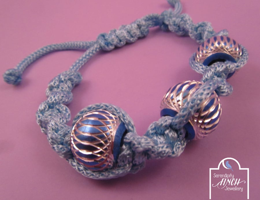 Light Blue Macrame Bracelet with 3 Aluminium Beads