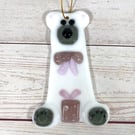 Pink glass teddy bear Christmas decoration 