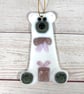 Pink glass teddy bear Christmas decoration 