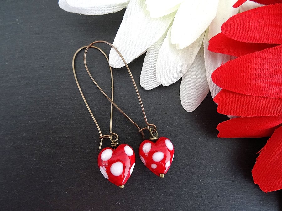 Murano Glass Red spotty heart earrings